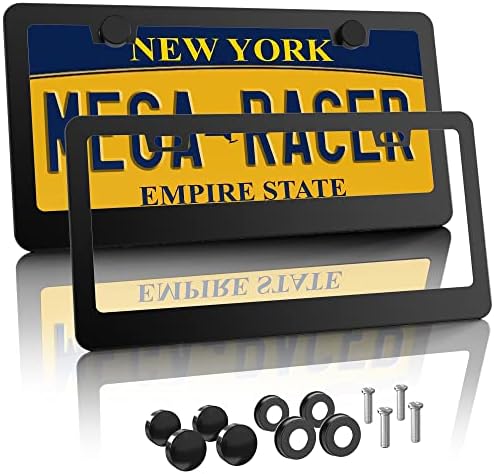 Метална черна рамка регистрационен номер Mega Racer - тънки предната и задната рамка на регистрационен номер е от
