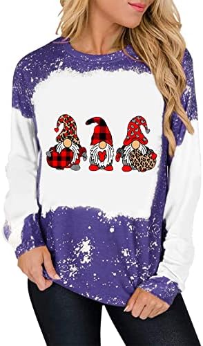 Пуловери и Качулки за Жени с Коледните Принтом, Изпъстрен Тениски с Кръгло деколте, Извънгабаритни Дамски Блузи