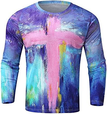 BEUU Мъжки Реколта Живопис с маслени Бои Вярата на Исус на Кръста Ежедневни Тениска Пуловер с кръгло деколте и Равенство-Боя