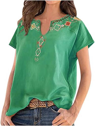 Блуза, Тениска за Жени Памук с Къс Ръкав V Образно Деколте Графичен Обяд във Викториански стил Ренесанс Селски Блуза