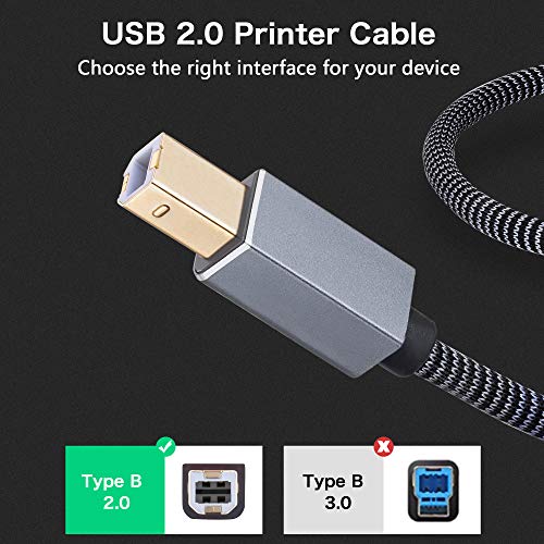 Nanxudyj Кабел за принтер 20 фута, Плитка USB кабел за принтер, USB 2.0 Тип A Plug-B штекерный кабел Кабел за скенер