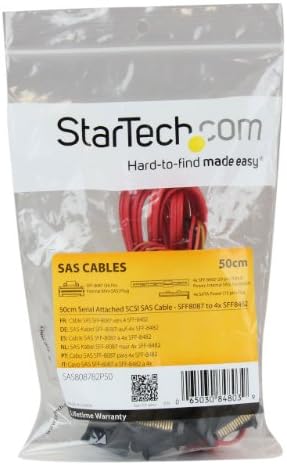 StarTech.com 50 см Вътрешен SCSI кабел Mini SAS с последователно свързване - SFF8087 до 4x SFF8482 - Вътрешен кабел Mini SAS (SAS808782P50), червен