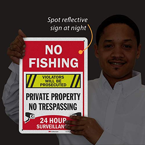 Знак SmartSign е Забранено да се лови риба - Частна собственост, да изземат, денонощно наблюдение Нарушителите ще