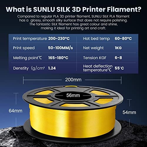SUNLU Лъскави копринени конци PLA 1,75 мм и мета-конец PLA 1 кг Сив цвят, Гладка и копринена повърхност, Отлична