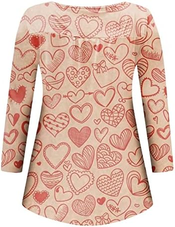 Жена топ-Туника със сърца, които Могат да се Носят с Гамаши, Сладка тениска с графичен дизайн, Тениски с копчета