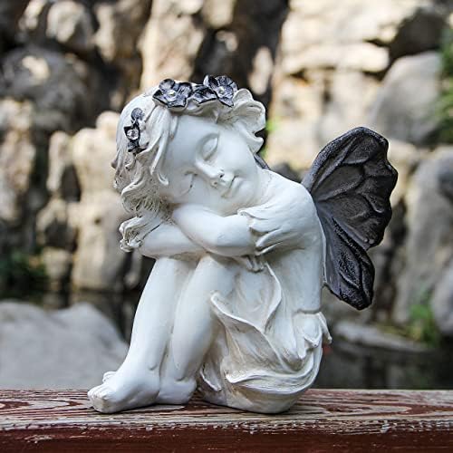 Статуята на Ангел-Лекунга с Подсветка на слънчеви батерии за украса на градината,Градински Статуи за Вътрешен двор,