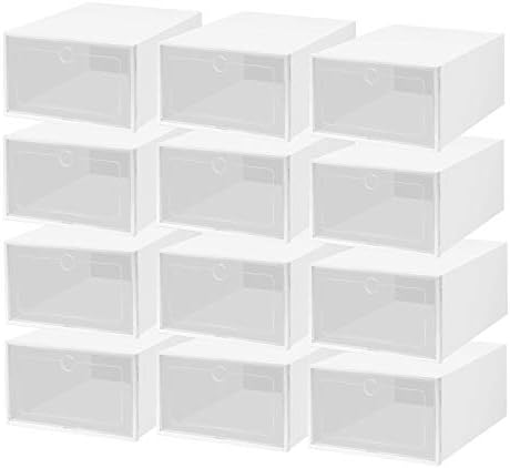 Wgwioo 12 Опаковки, Сгъваеми Кутии за съхранение на обувки, Преносим Органайзер за обувки от прозрачна пластмаса,