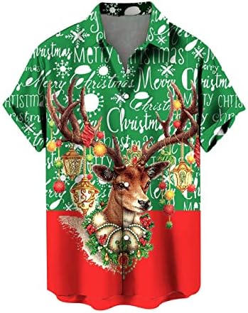 WYBAXZ Коледни Ризи за Мъже на S Мъжки Зелена Коледа Дигитален Печат Покет Ключалката С Ревери на Ризата с Къс Ръкав