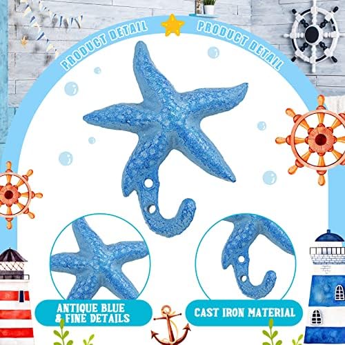 Комплект от 6 Стенни Куки от ковано желязо във формата на Морски звезди, Декоративен Стенен монтаж Кука във формата