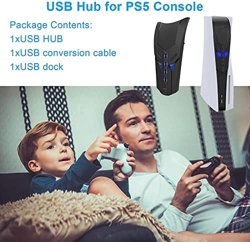 USB-хъб Джосо за PS5 със светещи очи, Високоскоростен адаптер-сплитер за зарядно с 4 USB порта + USB кабел-адаптер,