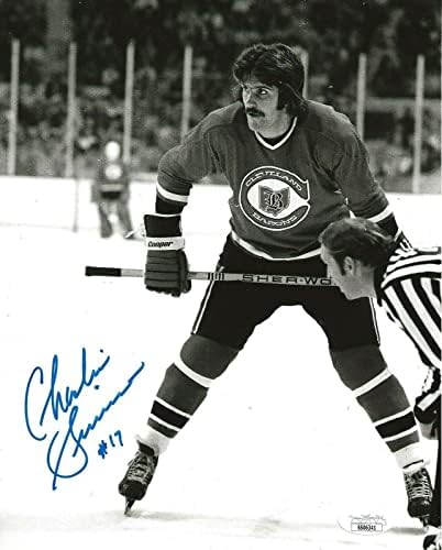 Чарли Симмер Лос Анджелис Кингс подписа снимка на Кливланд Баронс 8x10 с автограф от JSA - Снимки на НХЛ с автограф
