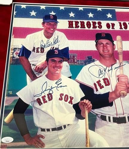 Ястржемски Фиск, Джим Райс, Дуайт Еванс и Фред Лин, Снимка в рамка с автограф от JSA - Снимки на MLB с автограф