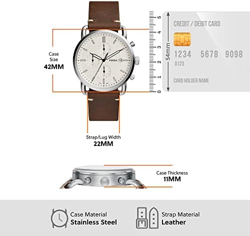 Мъжки Кварцов Кожени часовници с хронограф Fossil Commuter, Цвят: Сребрист, Кафяв (модел: FS5402)