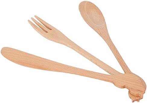 Комплект лъжички-вилици, лека дървена лъжица-вилица, нож, дървени прибори за хранене 3 бр. за офис, за пътуване,