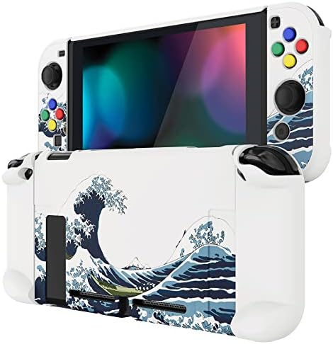 Extreme делото PlayVital за Nintendo Switch твърд калъф за преносим контролер NS Joycon, Закрепляемый защитен калъф с Цветни капачки на бутоните за посока ABXY - The Great Wave