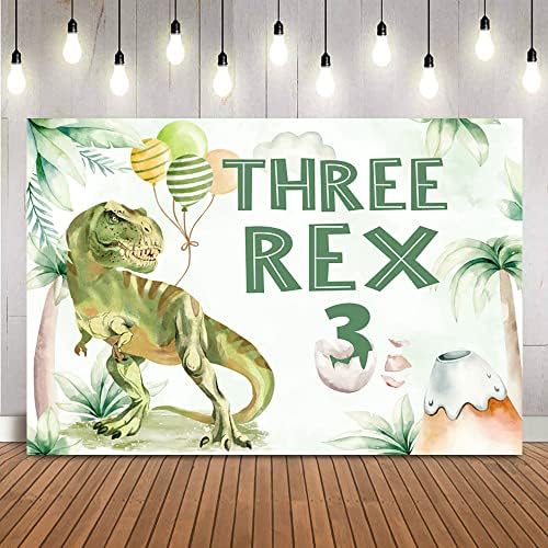Три Рекса Фон Момче, Динозавър, Рожден Ден, на Фона на Зелените Сафари в Джунглата 3-ти Рожден Ден на Новородени